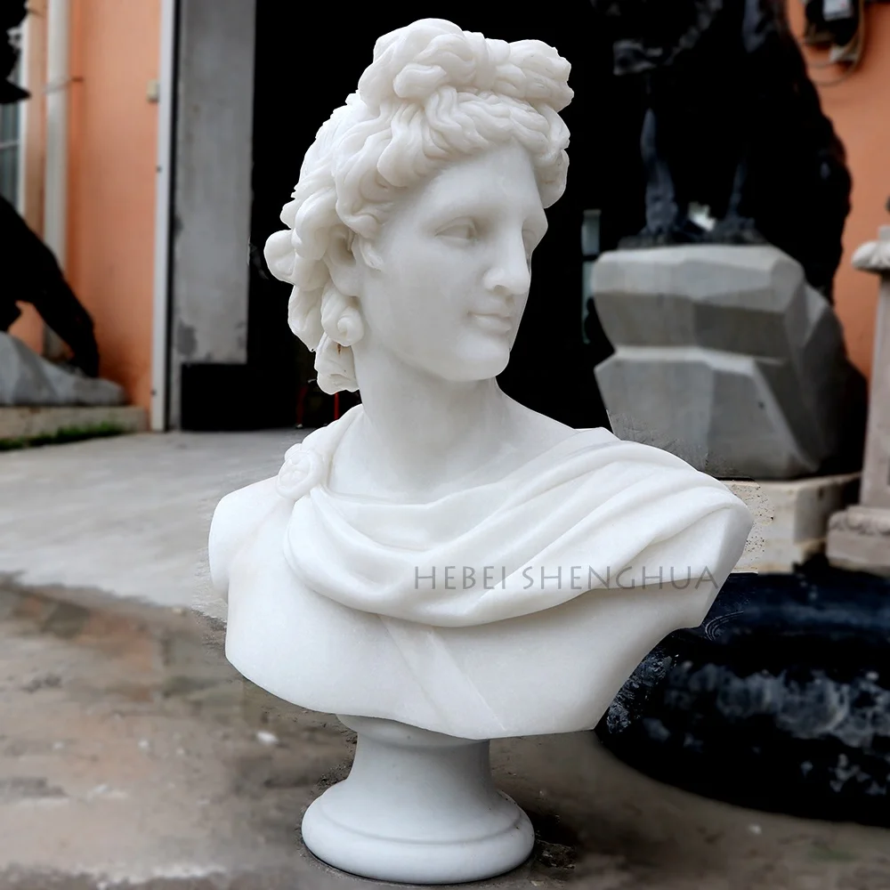 Interior Decoration White Marble Bust Sculpture Roman Apollo Head Statue