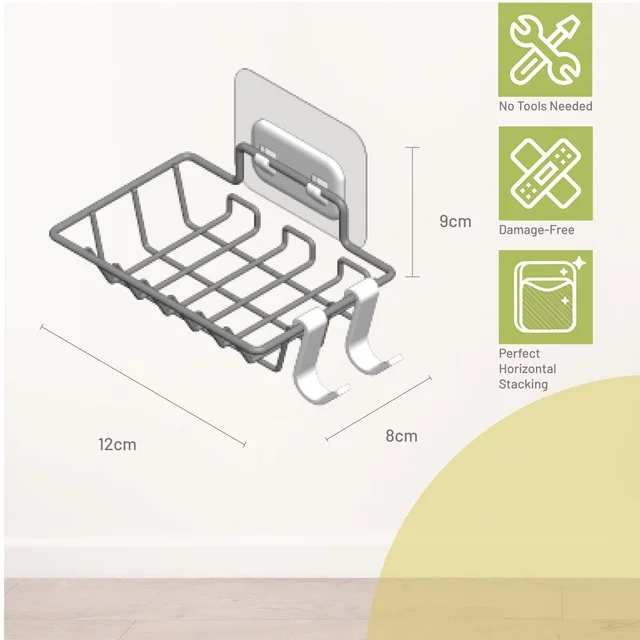 Top Sale Bathroom Accessories Drilling Free Stainless Steel Soap Dish Reusable With 2 Hooks