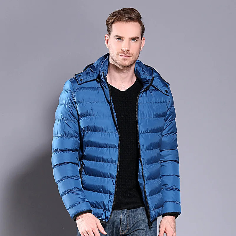 Men Winter Clothing Detachable Hooded Nylon Faked Down Puffer Jacket For Men Zipper Up Insulated Quilted Down Bubble Coat