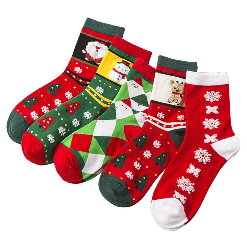 Wholesale fashion crew cute cartoon Santa Claus colorful christmas snow men women socks for winter