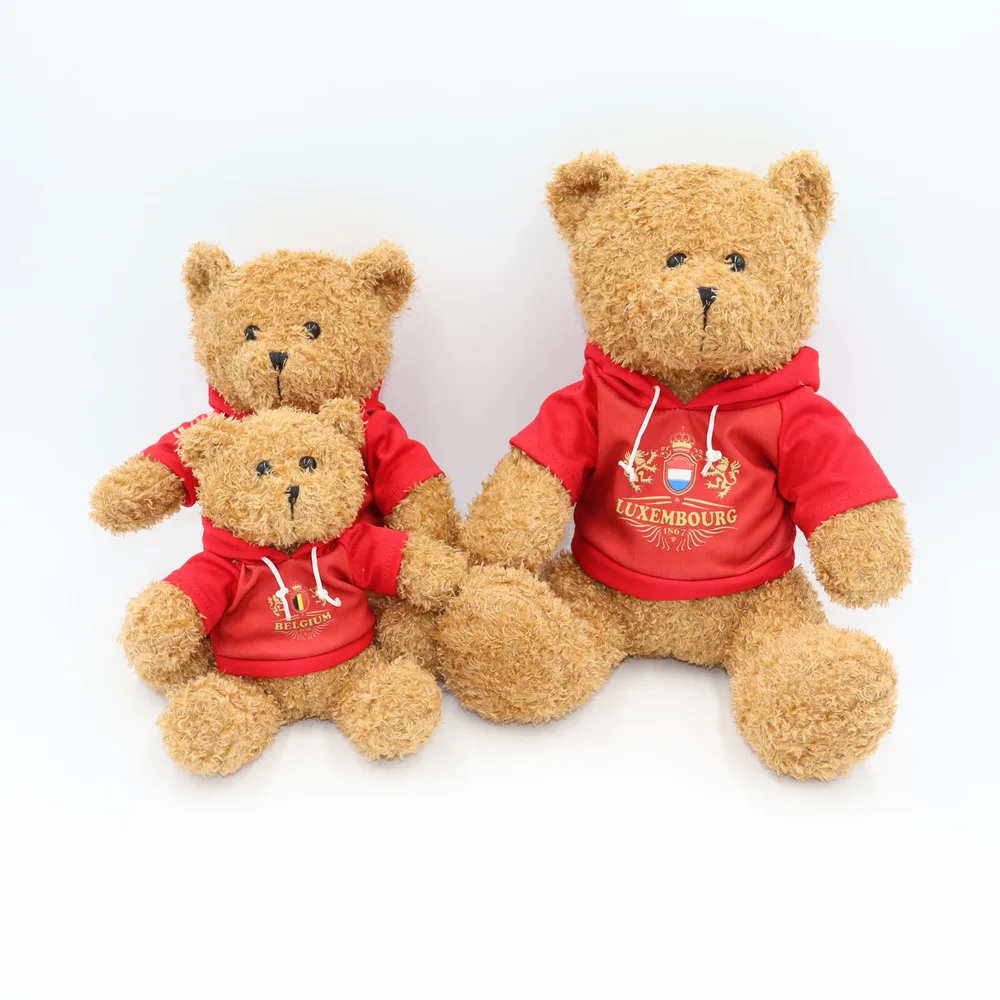 Custom LOGO Teddy Bear Cuddly Soft Brown Bear Stuffed Animal Toy with sweatshirt