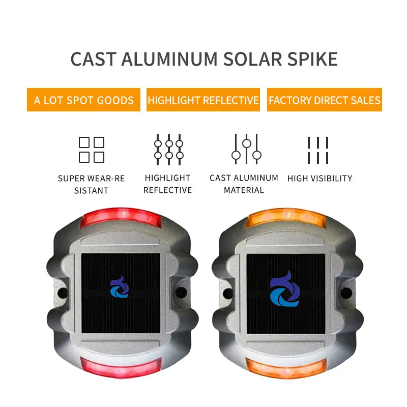 Best Selling IP68 Cast Aluminium Solar Road Stud Horseshoe Spike Top Traffic Safety Warning Light Direct Factory Sale