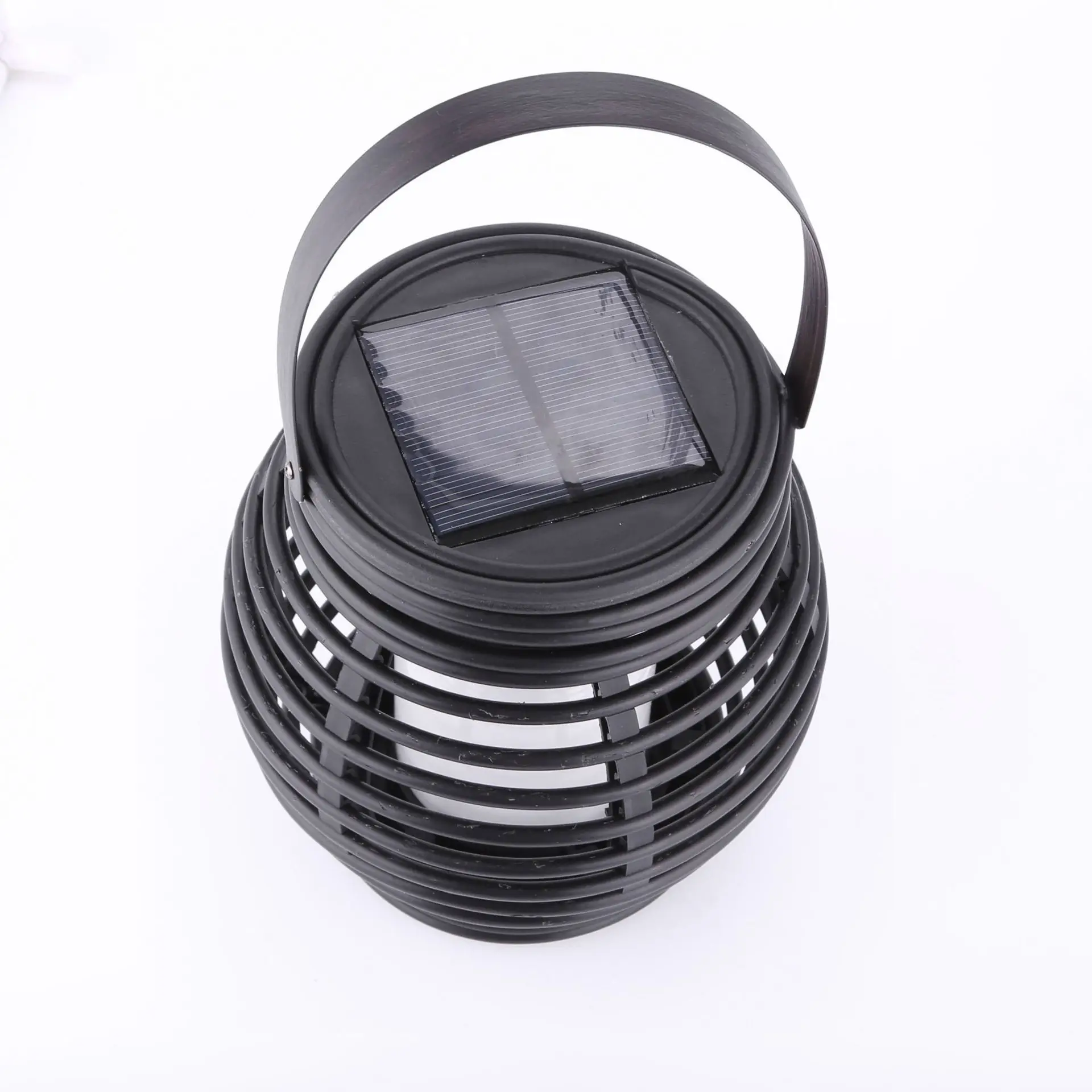 Round Rattan Lantern Solar Flame Light Powered LED Lamp Outdoor Hanging solar lamps outdoor