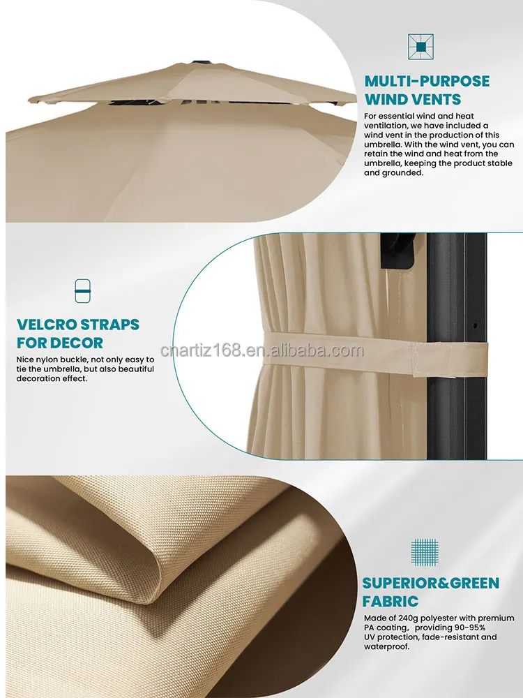 Custom Furniture Large Cantilever Roma Parasol Sun Garden Umbrella Outdoor Beach Umbrella Patio Umbrellas with LED Light