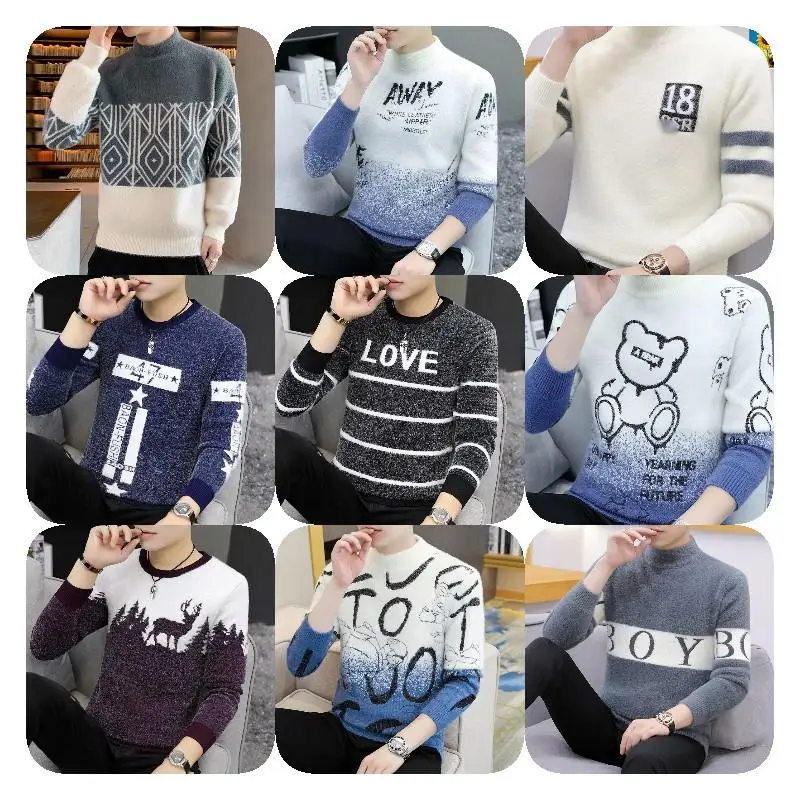 Round Neck Knitted Pullover Factory Direct Sales of Men's Knitted Sweaters, Mohair Furry Striped Standard Winter Turtleneck