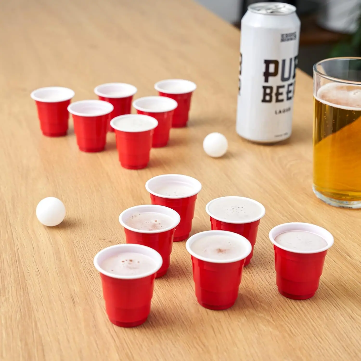 Mini Beer Pong Game Cup 1.5 Ounce Disposable Red Party Cup Plastic Shot Glasses 12 Red Cups and 2 Mini Ping Pong Balls Set