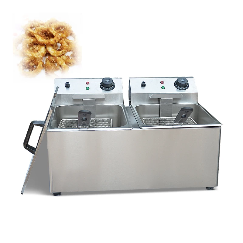 Stainless Steel Double Tank Two Baskets Fryer Equipment 8L Commercial Electrical Potato Chips Fryer Deep Fryer