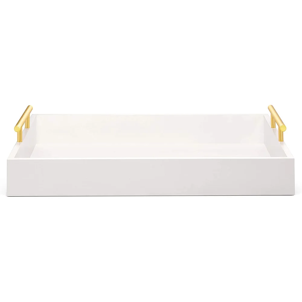 Wholesale High Gloss White Wooden Serving Tray Food Serving Tray for Ottomans