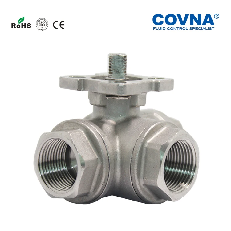 COVNA NPT Thread 3 Way Stainless Steel DN20 T or L Typt Port Electric Actuated Ball Valve