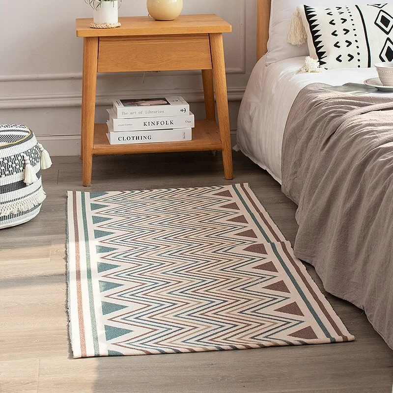 Customization Geometric Printed Boho Farmhouse High Quality Cotton Woven Area Rugs For Living Room Carpets And Rugs