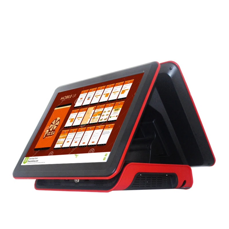Supermarket 15 Inch Dual Screen Touch Screen Restaurant Pos System All in One PC With Cash Register
