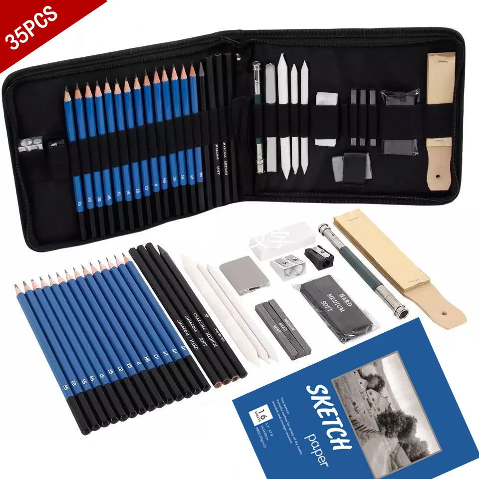 Bview Art Artist Kit 35 Pieces Wholesale Sketch pencil Set  Art Set With Sketch Paper Pad For Artists Student