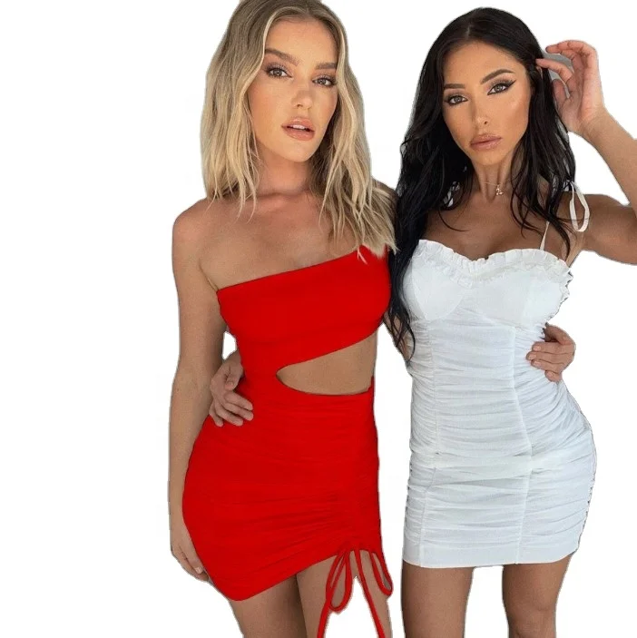 club outfits for women sexy vestidos bandage dress casual dresses wear 2021 one shoulder wrap ruched cut out halter dress