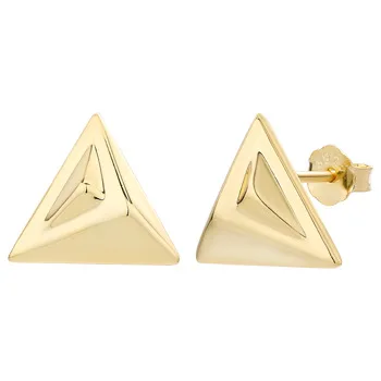 Laodun Unique Design S925 Sterling Silver Earrings Chunky Solid Triangle Pattern Gold Plated Women Stud Earrings