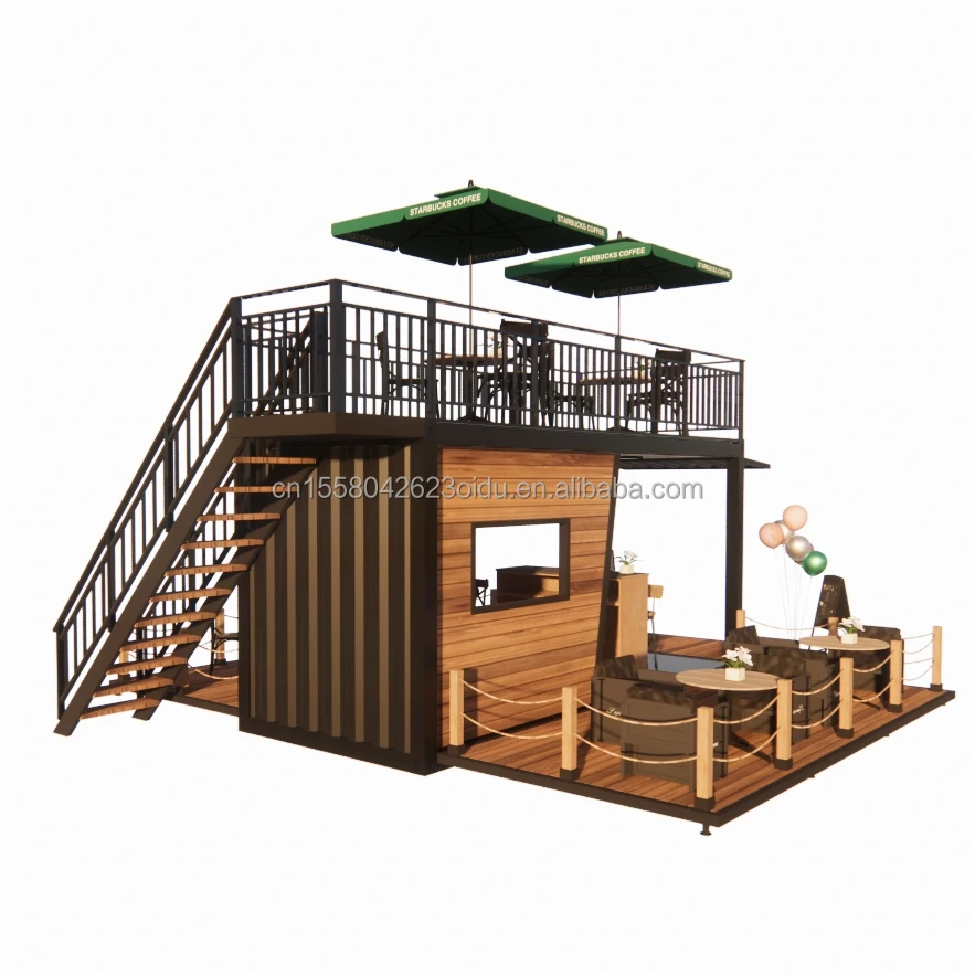 Modern Double-Story Container Home Bar and Coffee Shop Prefabricated Mobile Restaurant with Steel Terracce