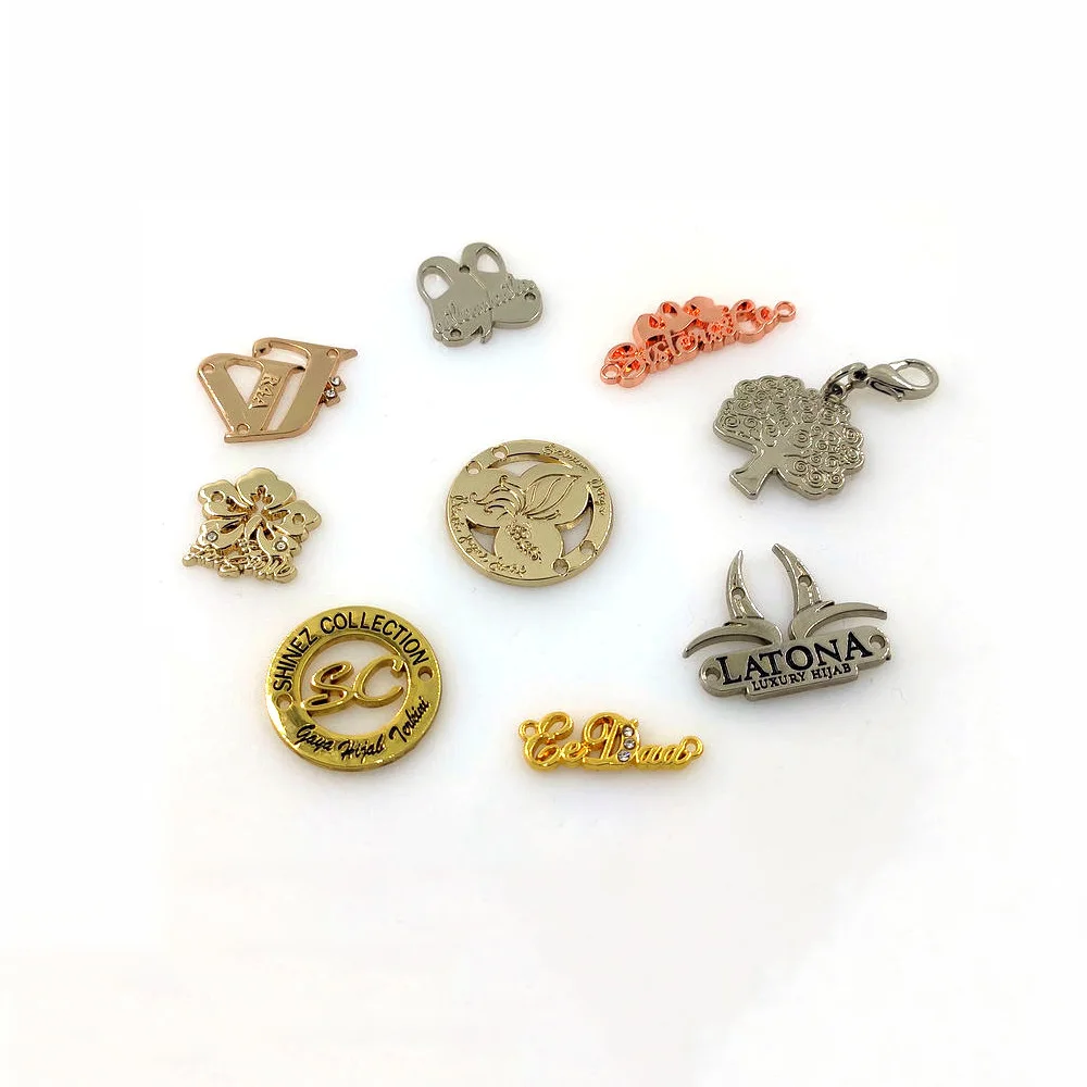 Custom Garment Accessories Shoe Metal Label Engraving Name Logo Textured Metal Hang Tag Seal String