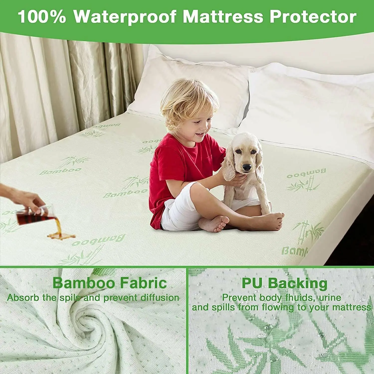 Stock Premium Bamboo Jacquard Comfort Safe rest Bed Bug Fitted Sheet Pad Hypoallergenic Waterproof Bed Sheet Mattress Protector