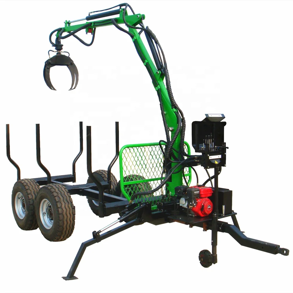 TUV CE approved self powered gasoline engine logging trailer crane for Tractor