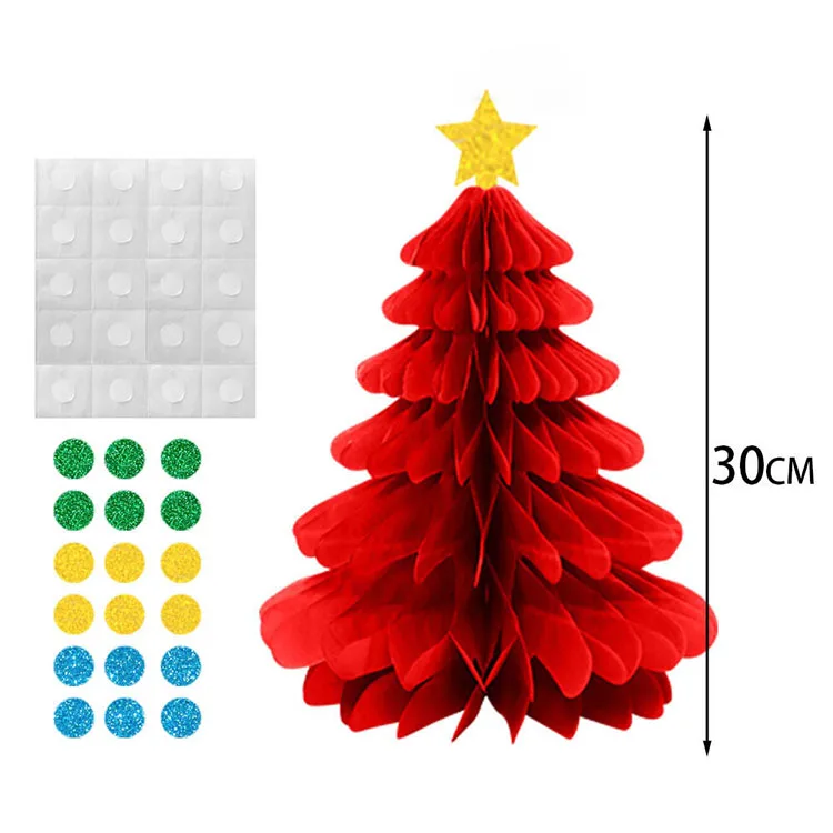 12In Eco-Friendly Honeycomb Paper Christmas Tree Hat Bell Hanging Ornaments Christmas Trees With Star For Xmas Decorations