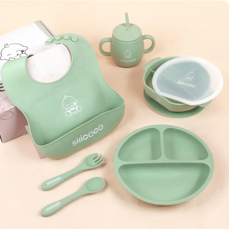 Silicoco Wholesale Custom BPA Free Silicone Bowl Suction Snacks Cup Straw Plate Bibs Products Kid Other Tableware Baby Feeding S