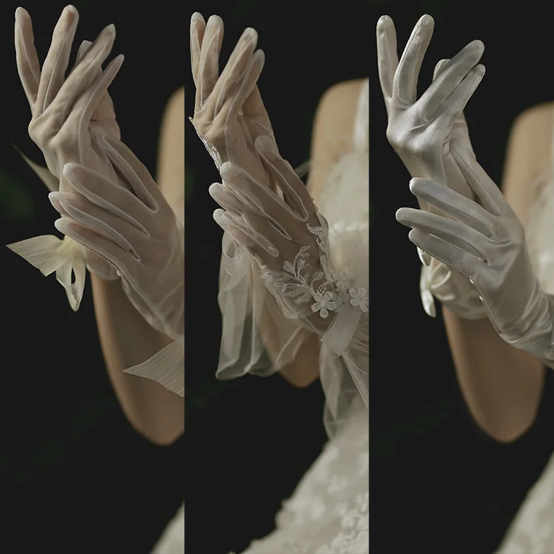 Wedding Accessories Flying Edge Long Type Pearl  Embellish Gloves