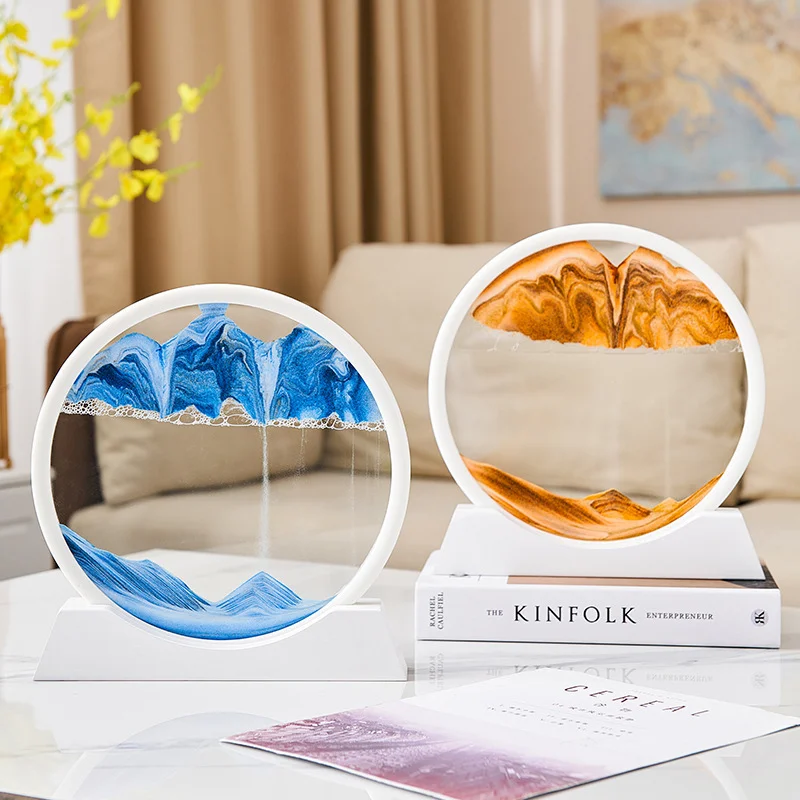 Rotating 3D Moving Sand Art Ornaments Round Liquid Hourglass Flowing Sand office Home Decoration Hourglass Timer Clock
