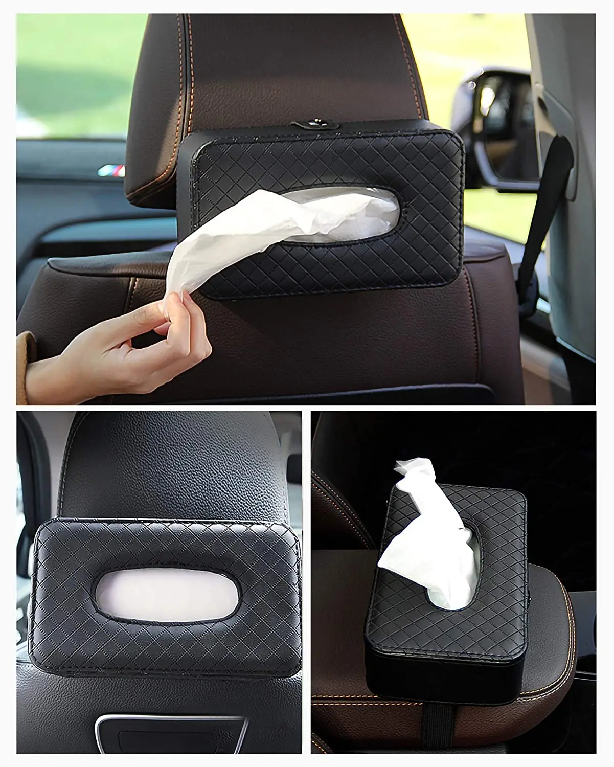 Hanging Paper Towel Clip Sun Visor Napkin Tray Container Tissue Dispenser PU Leather Backseat Car Tissue Box