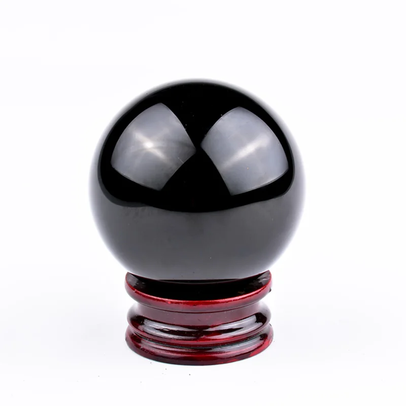 50mm Asian Natural Crystal Healing Ball Black Obsidian Sphere Glass Stone With Stand