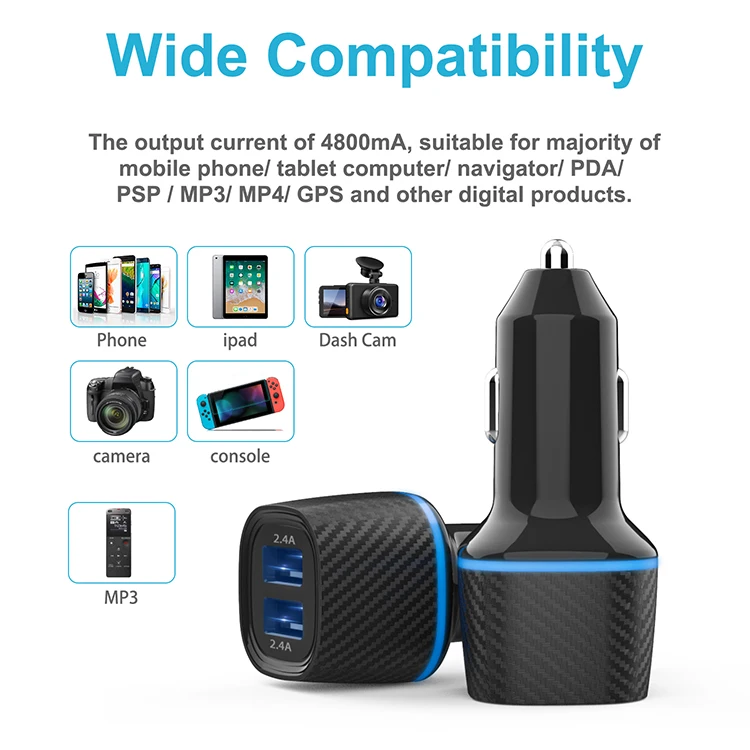 
OEM Portable 2 USB Port 3.0 Universal Dual USB Car Charger Adapter With Led Display 
