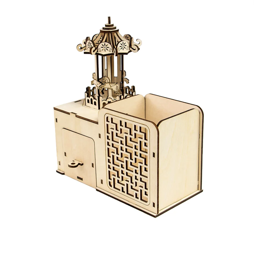 Laser Cutting 3d Wooden Puzzle Pen Holder Toys Assembly Kits Desktop Decoration Gift For Children Kids