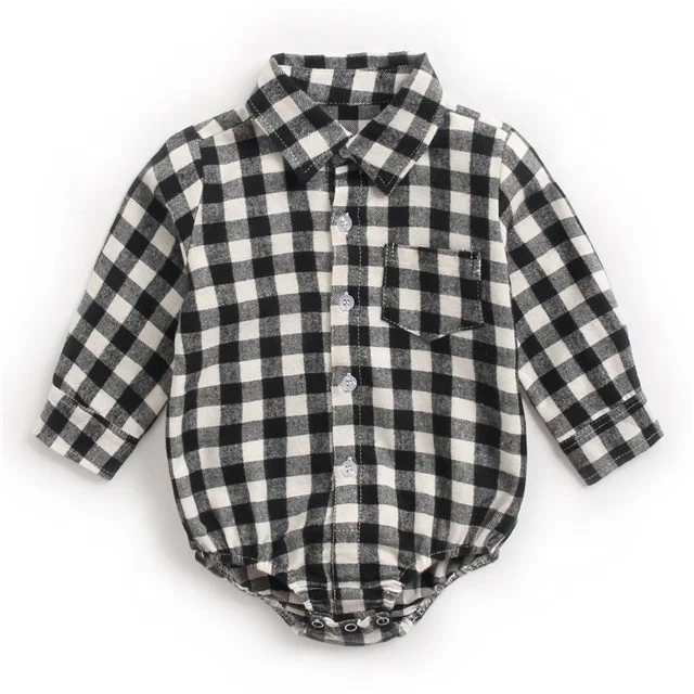 Autumn Spring Polo Collar Long Sleeves Baby Rompers Plaid One-Piece Bodysuit for Infant Boys 0-3 Months Clothes