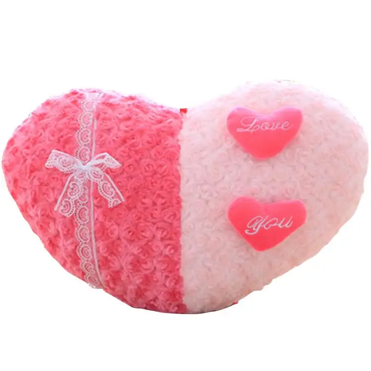 
Heart-shaped Pillow with Pink Rose Soft Bedside Leaning Cushion 