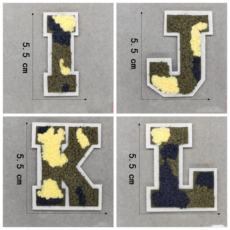 Camouflage Towel Alphabet Wholesale SEW ON Iron On Letters Pink Chenille Embroidered Patches for Garment