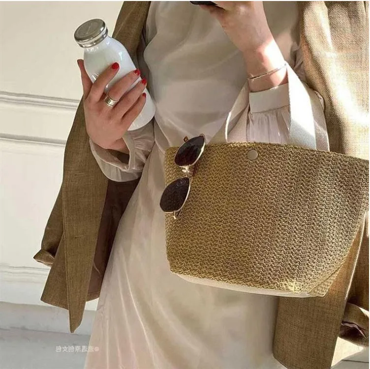 Luxury Bucket  Countryside Straw Weaving Summer Beach Holiday woven bag retro leisure portable Handbags
