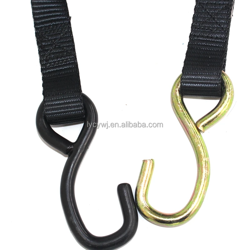 Customized 1inch 25mm polyester belt cam buckle tie down straps motorcycle with S hook and soft loops