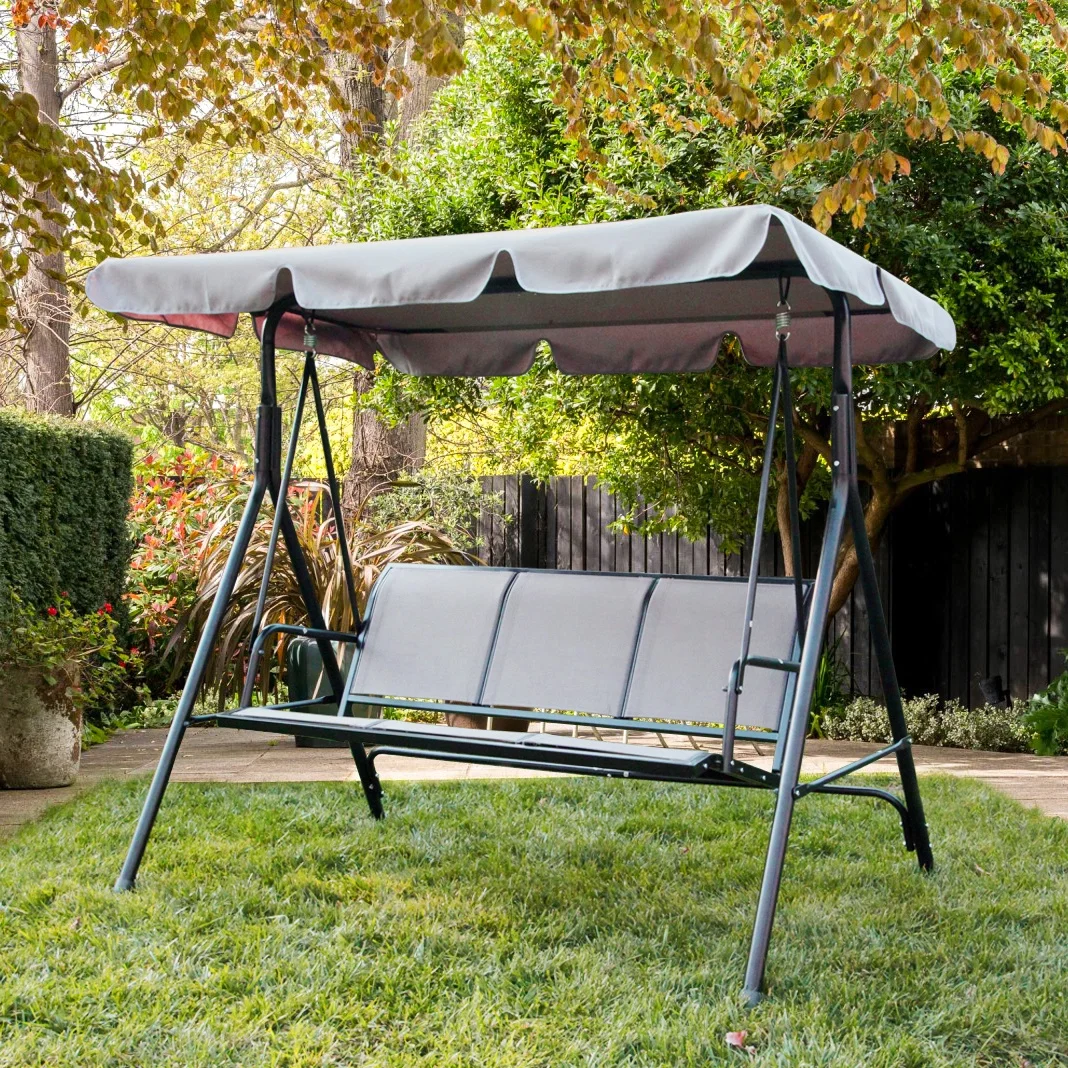 
3-Person Outdoor Patio Swing Chair, Convertible Canopy Hanging Swing Glider Lounge Chair, Removable Cushions, 