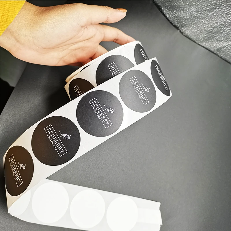 Custom logo circle packaging sticker printing vinyl waterproof food round sealing label sticker roll