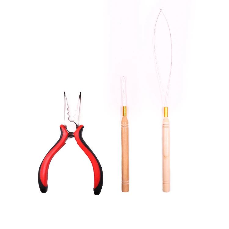Factory Supply Hair Extension Tools Kit New Style Wooden Handle Crochet Pliers Silicone Beads For The Salon Hot Sale