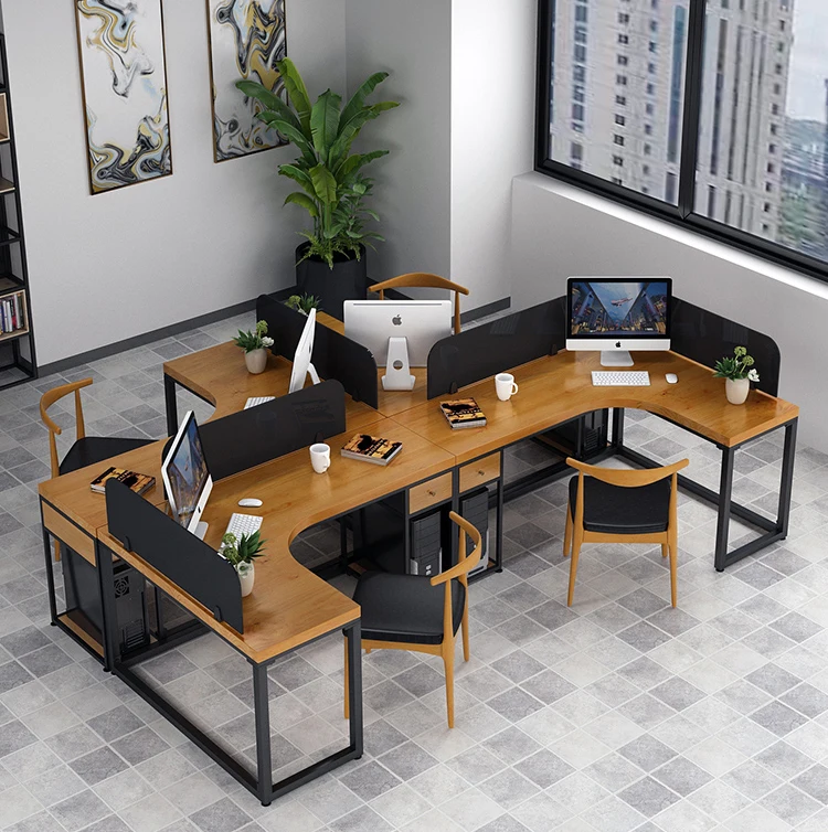 L-Shaped Metal Double Triangle Corner Gaming Desk Office Workstation 2 Person Wood Top Computer Table Desk