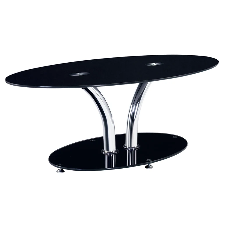 Wholesale Small Round Tempered Glass Metal Frame Coffee Table Black Center Table
