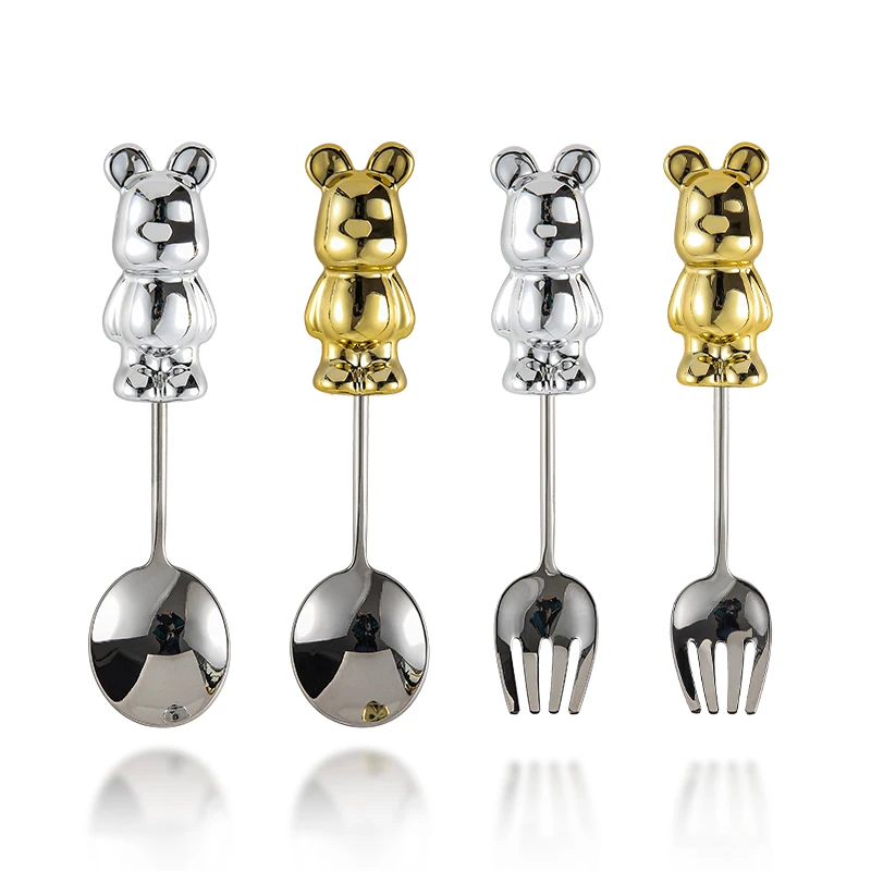 Лидер продаж 2023 года вилка-ложка Tiktok с изображением жесткого медведя для торта креативный подарок стереоскопическая ложка-вилка мрачный медведь вилка фруктов