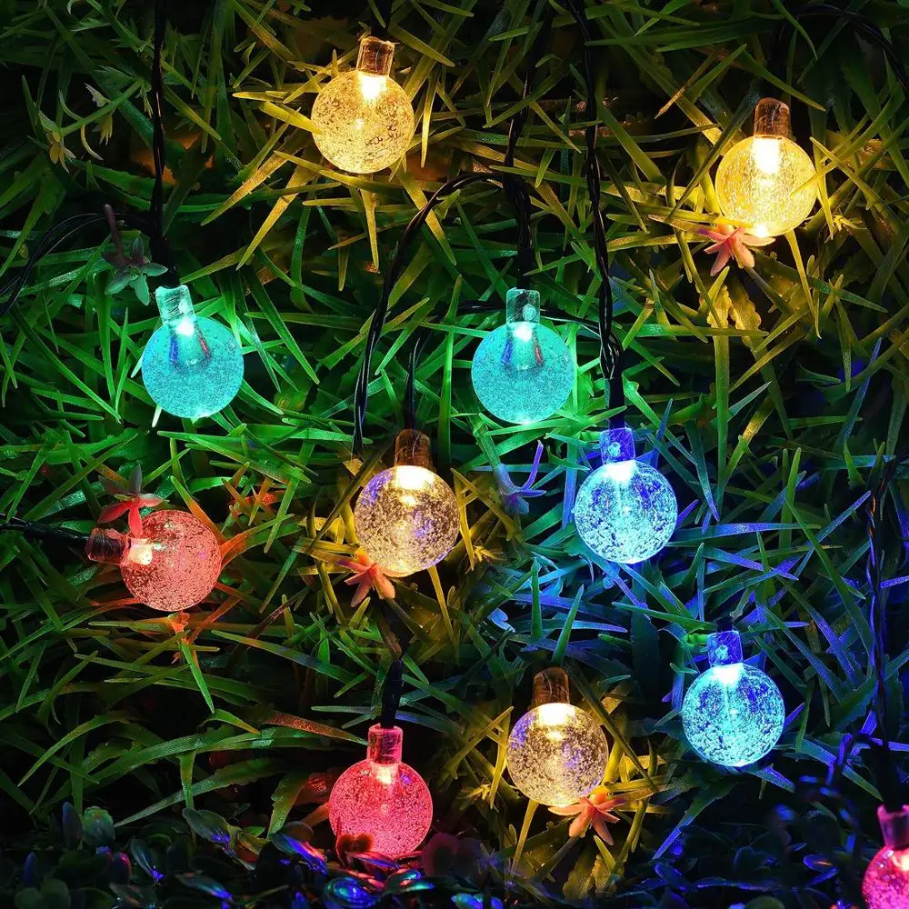 Crystal Ball Waterproof Round Ball Outdoor 5 meters 20 LED Decorative Solar Powered Battery Bulb String Lights for Christmas