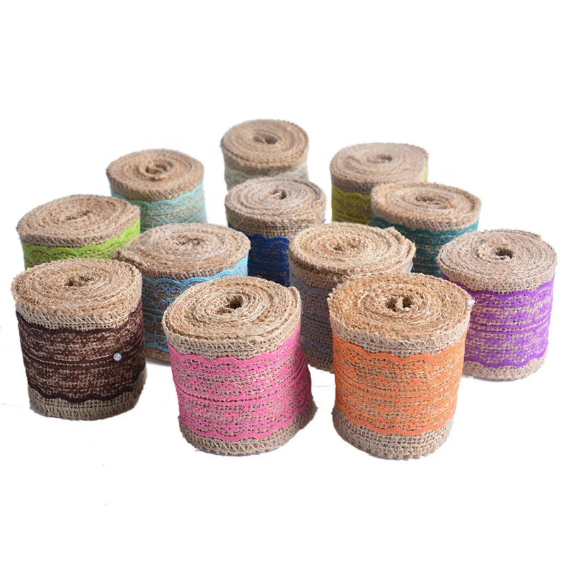 
Width 6cm 2M/Roll Natural Jute Burlap Hessian Ribbon with Cotton Lace For Rustic Wrap Gift Packing String Wedding Decoration 