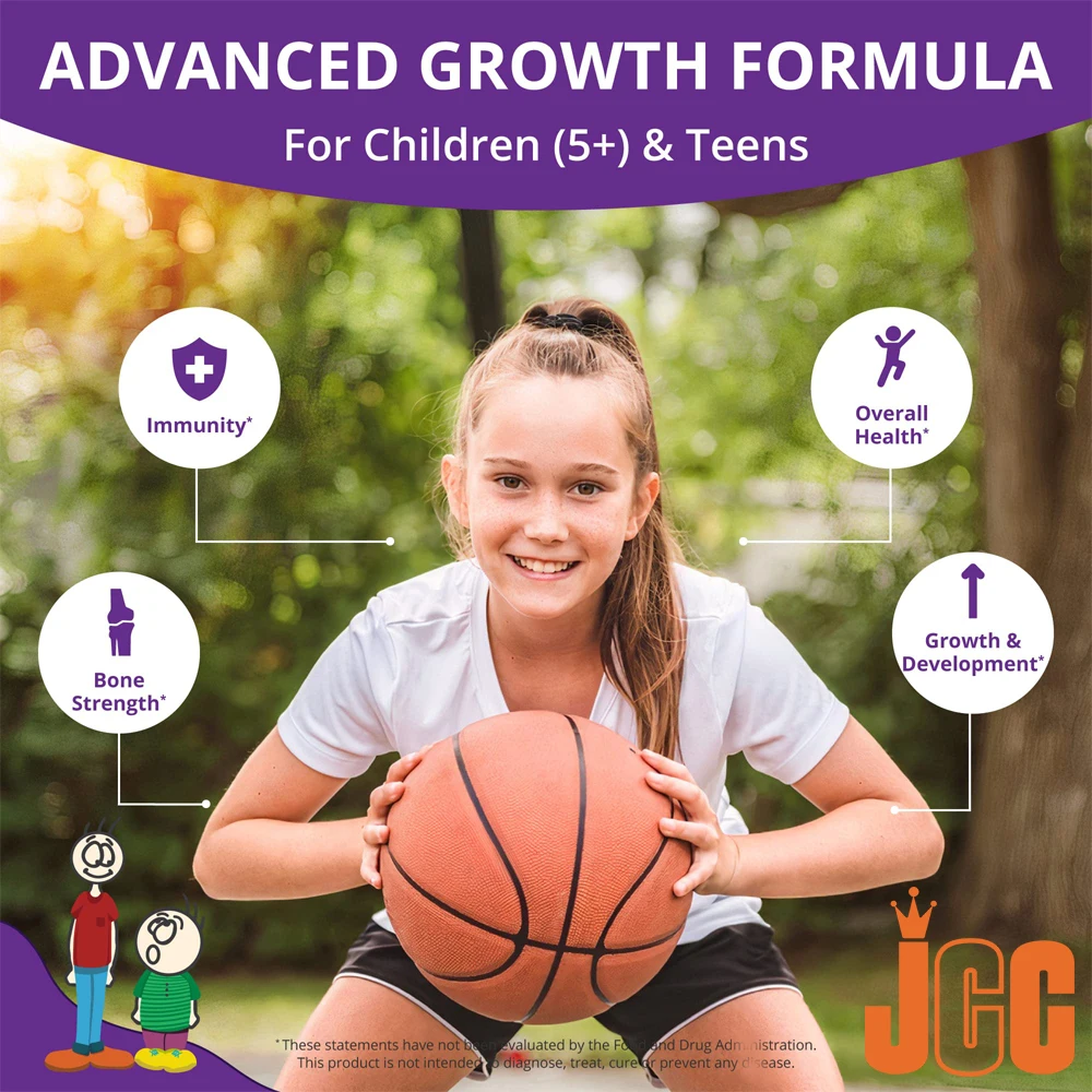 Natural Height Growth Supplement Calcium Capsules with Vitamin D3 & Magnesium for Kids Bone Strength Support