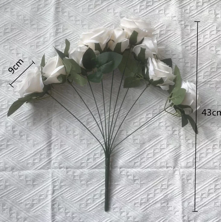 Multi Color 9 Head White Rose Bushes Floral Arrangements Bulk Silk Artificial Flowers Rose Bunch for Wedding Party