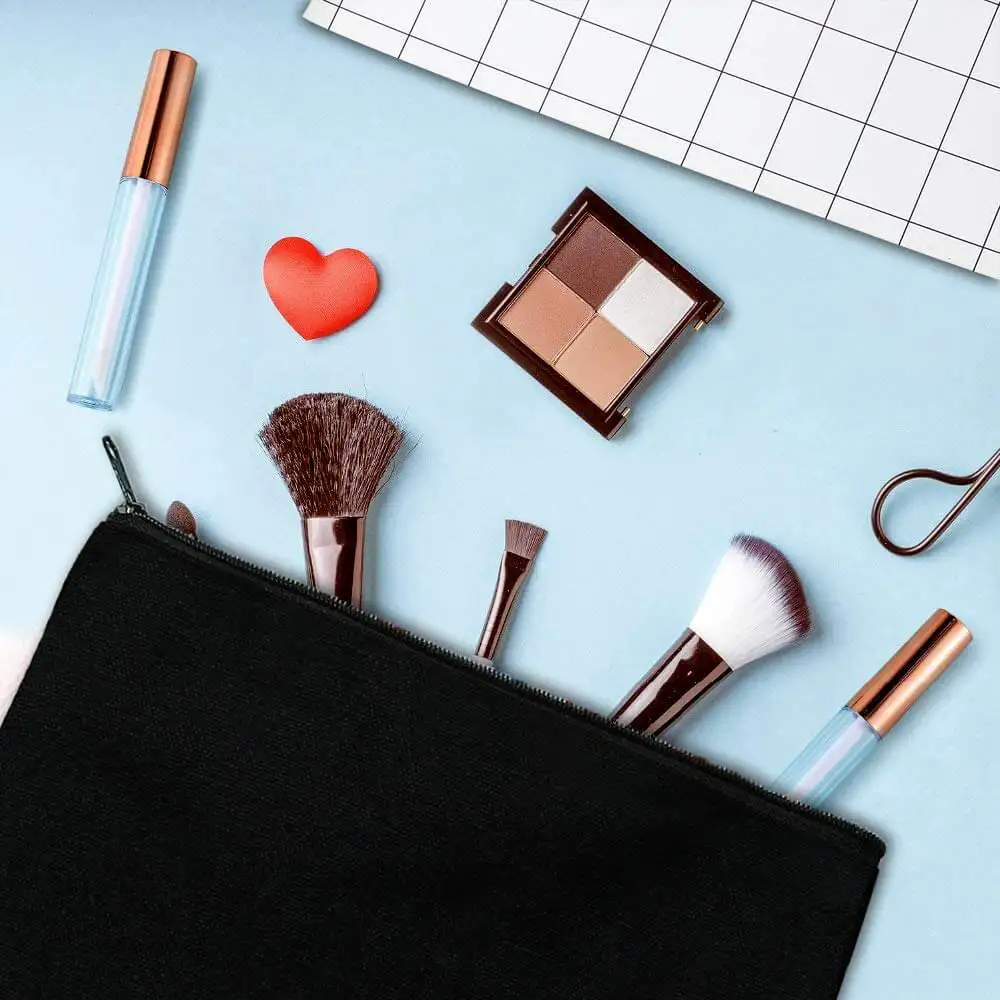 
Custom Personal Logo Promotional Zipper White Black Cotton Canvas Makeup Bag Private Label Multipurpose Pouch 