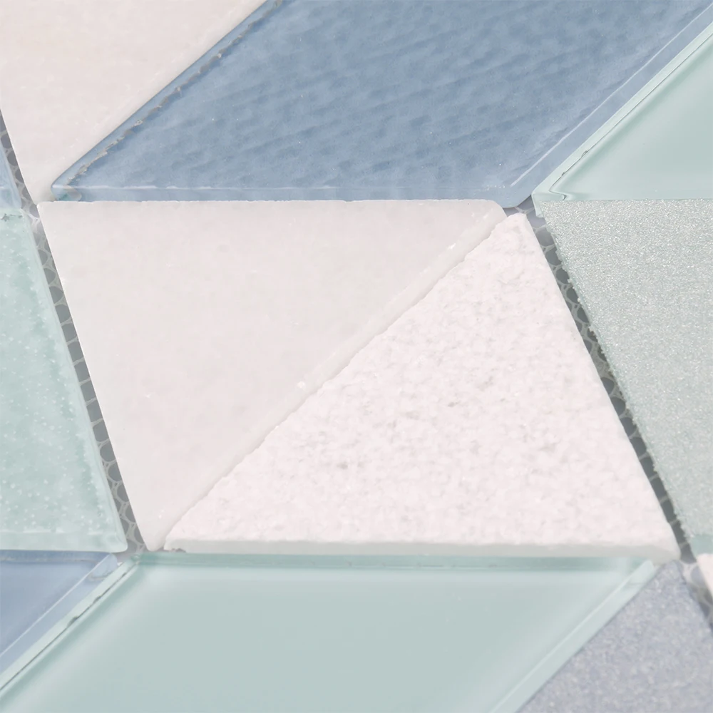 New trapezoid triangle white stone grey green blue glass mosaic for clothes shop gallery bookstore stadium