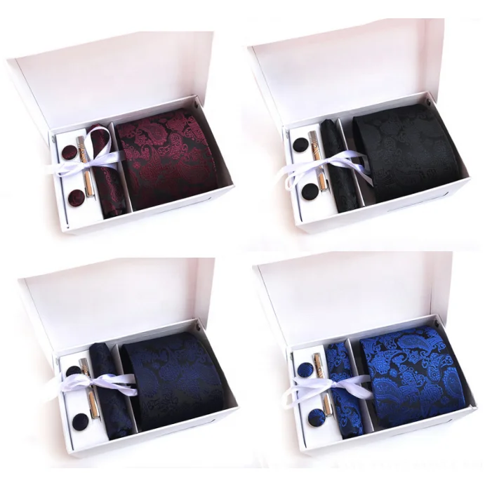Fast Delivery Paisley Pattern Tie Clip Cufflinks Tie And Hanky Sets With Box Packing