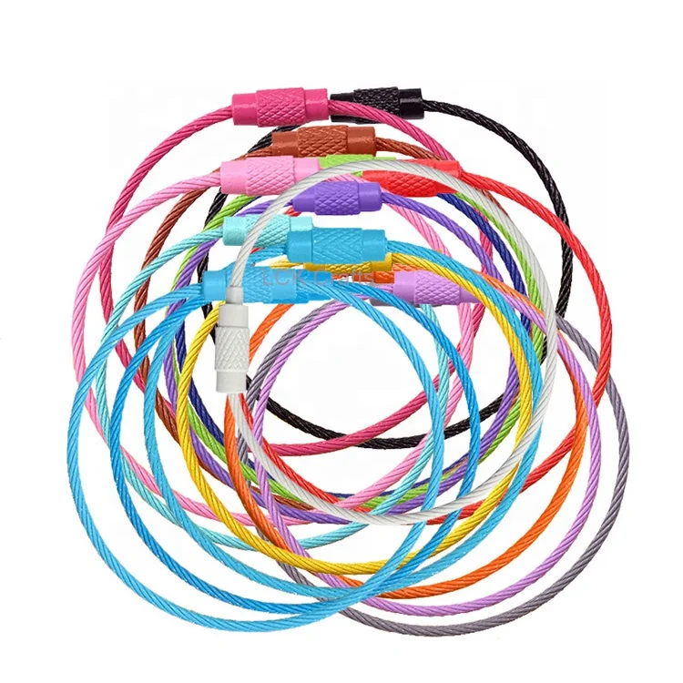 Outdoor EDC Luggage Tag Loop Rope Stainless Steel Wire Keychain  Full Color Coated Cable Key Ring Chain