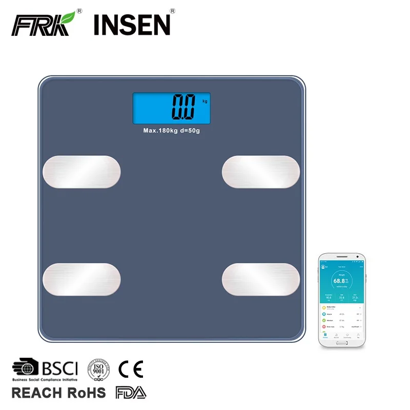180Kg Bathroom Blue tooth BMI Digital Body Fat And Water Measuring Smart Analyzer Scale